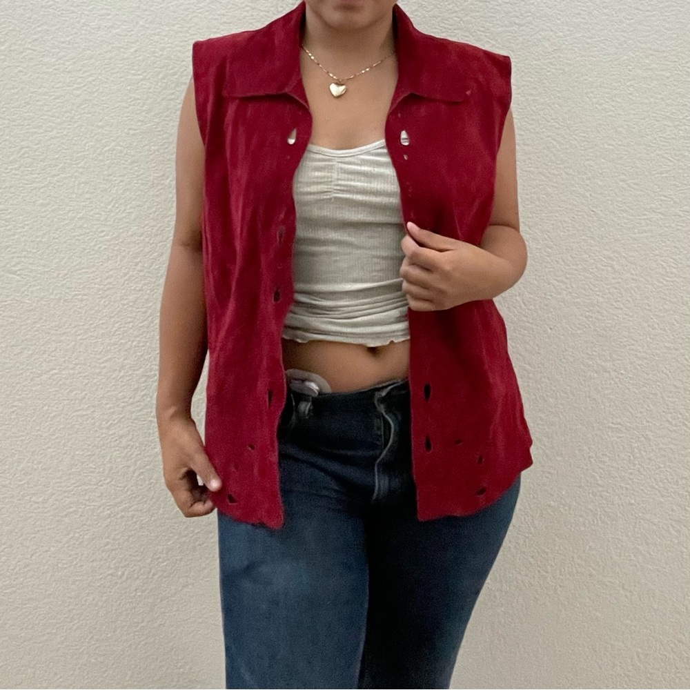 ‼️SOLD‼️ COLDWATER CREEK - Deep Red Velvety Leather Vest